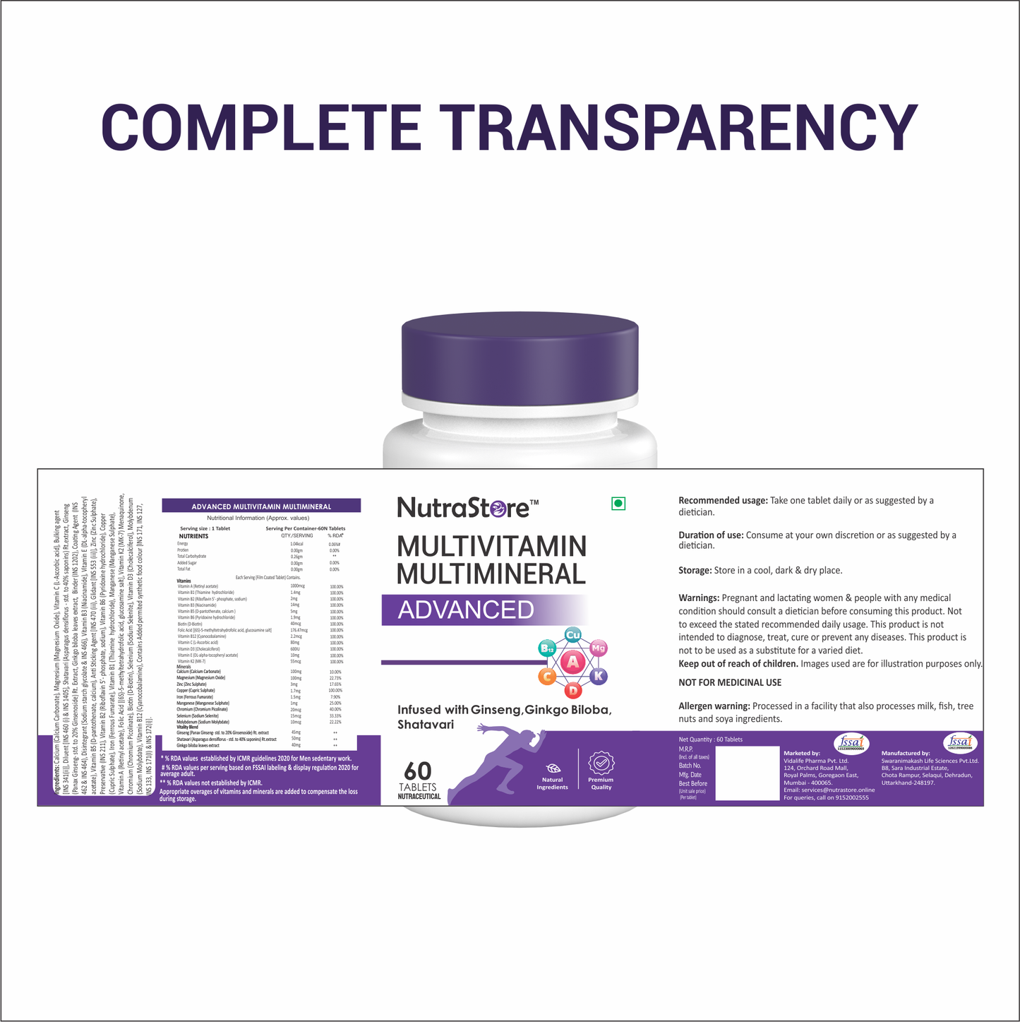 NutraStore Multivitamin Multimineral Advanced is a natural multivitamin supplement designed for men and women which supports complete nutritional support.