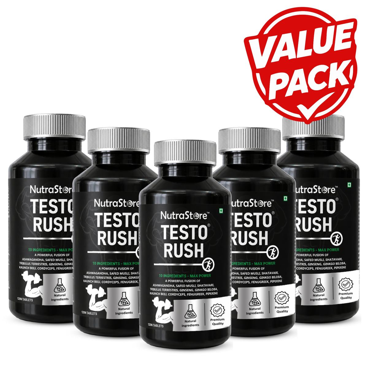 NutraStore Testo Rush | Performance Support Supplement with Ashwagandha & 9 Powerful Herbs | Energy & Stamina Support